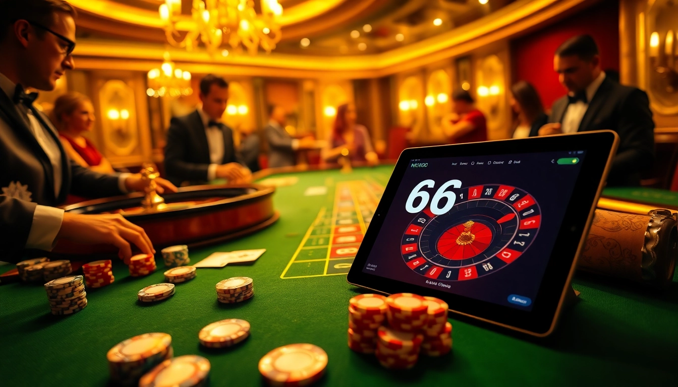 Players engaging in a thrilling game at new66 casino table under soft golden lights.