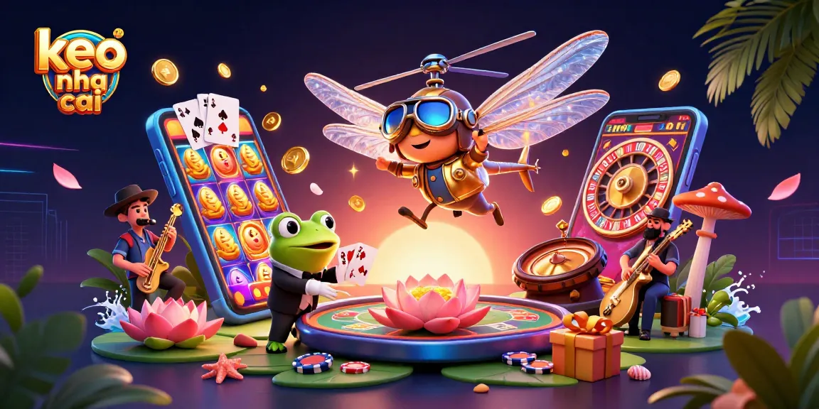 Engage with keo nha cai as dragonfly pilot oversees a lively lily pad casino.