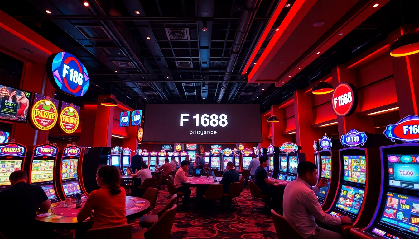 F168 vibrant online gaming scene with players enjoying casino activities