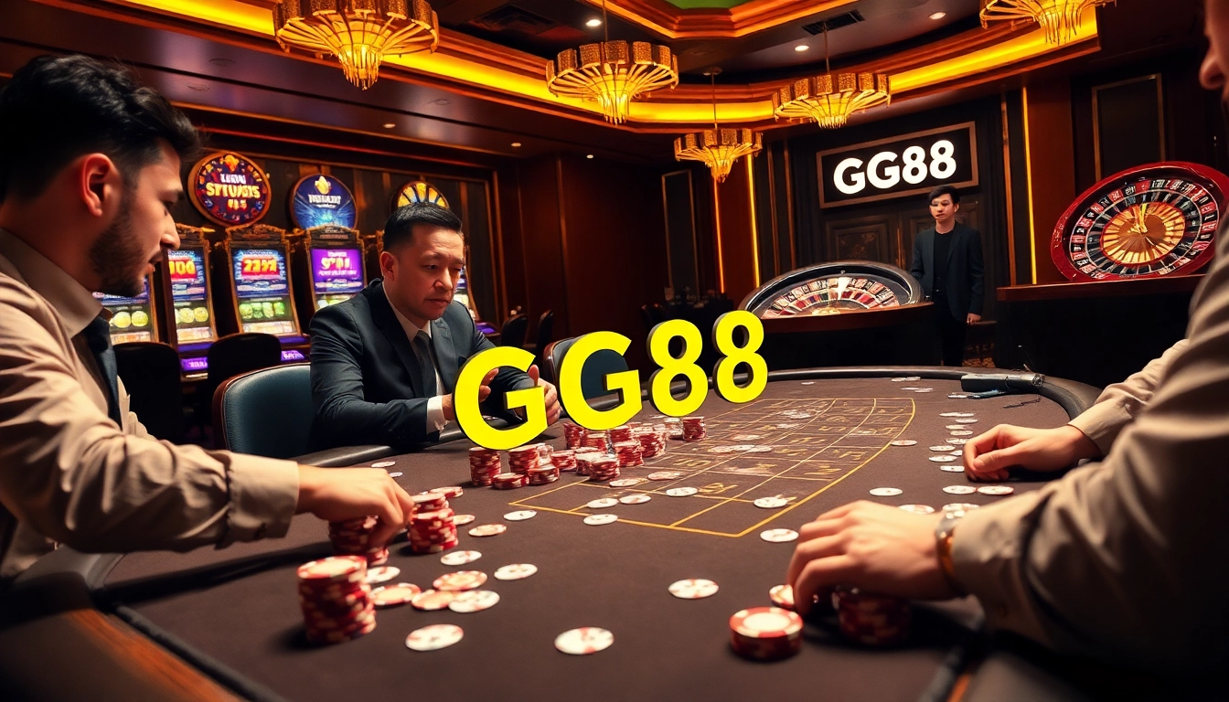 Experience the excitement of gambling with GG88 at a luxurious casino game table.