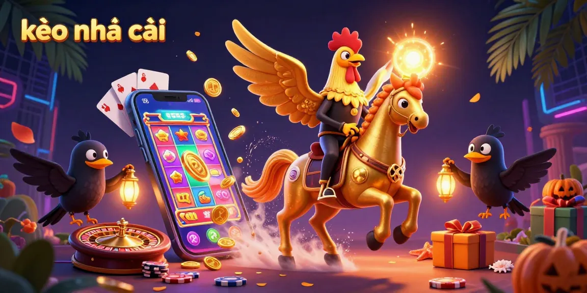 Engage with kèo nhà cái in a vibrant casino scene featuring a golden rooster and game elements.