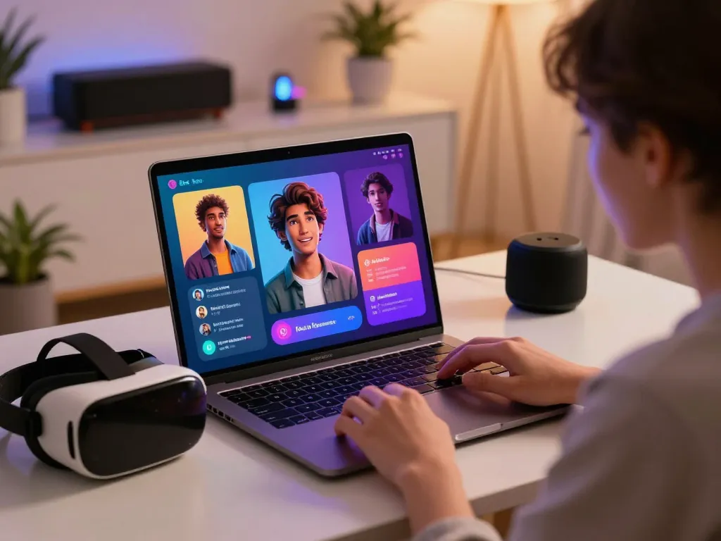 Immersive interaction with nsfw character AI on a modern laptop in a cozy digital environment.