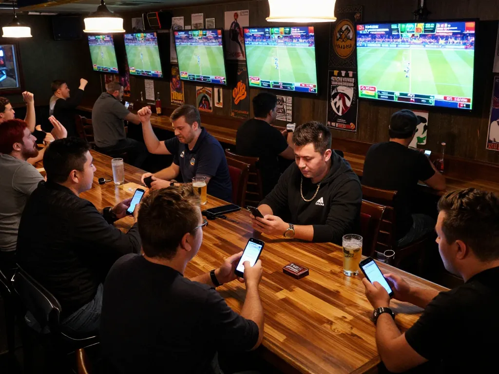 Sports fans engaging in dynamic betting activities at 3Win during a lively game night.