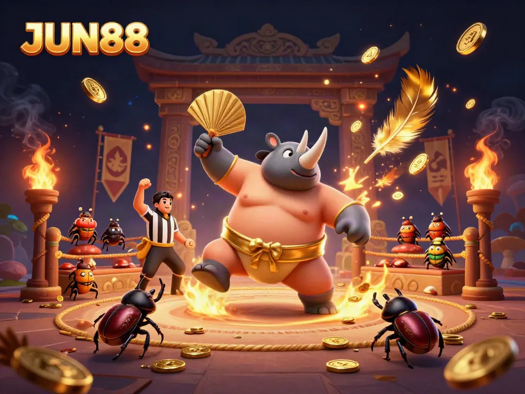 Experience thrilling gameplay with JUN88 in a vibrant 3D casino scene featuring dynamic characters.