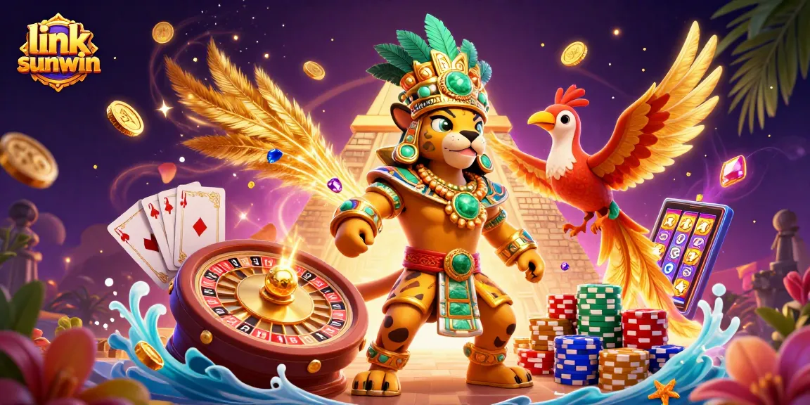 Win big with link sunwin at this vibrant casino scene featuring 3D animated characters.