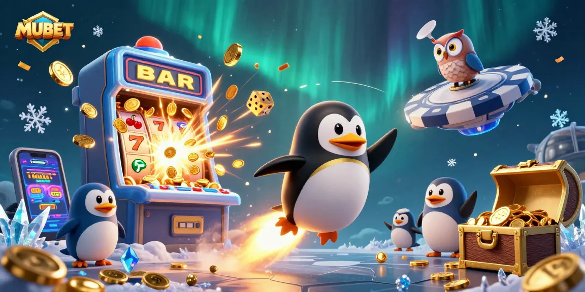 Experience the thrilling journey of MUBET with a golden penguin and a vibrant casino!
