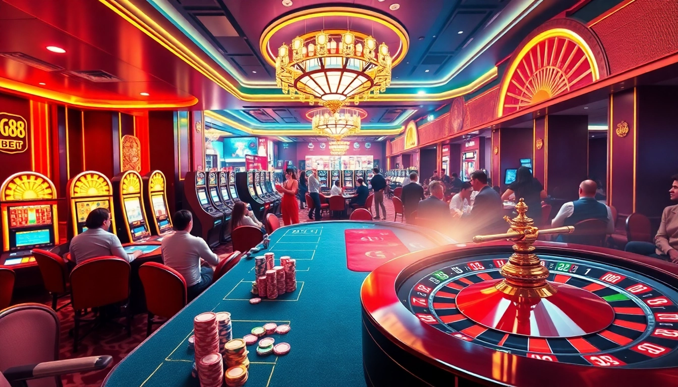 Experience the excitement of GG88COM BET at a luxurious casino with vibrant tables, lively players, and thrilling gameplay.