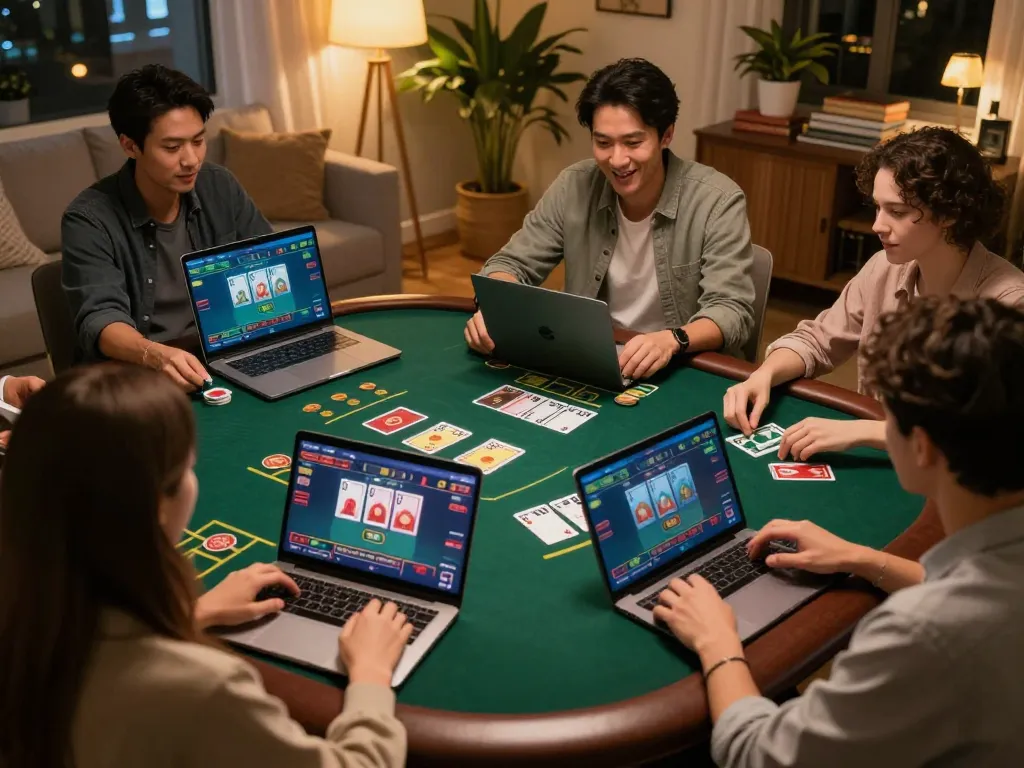 Players enjoying 88aa online blackjack from home in a cozy, inviting setting.