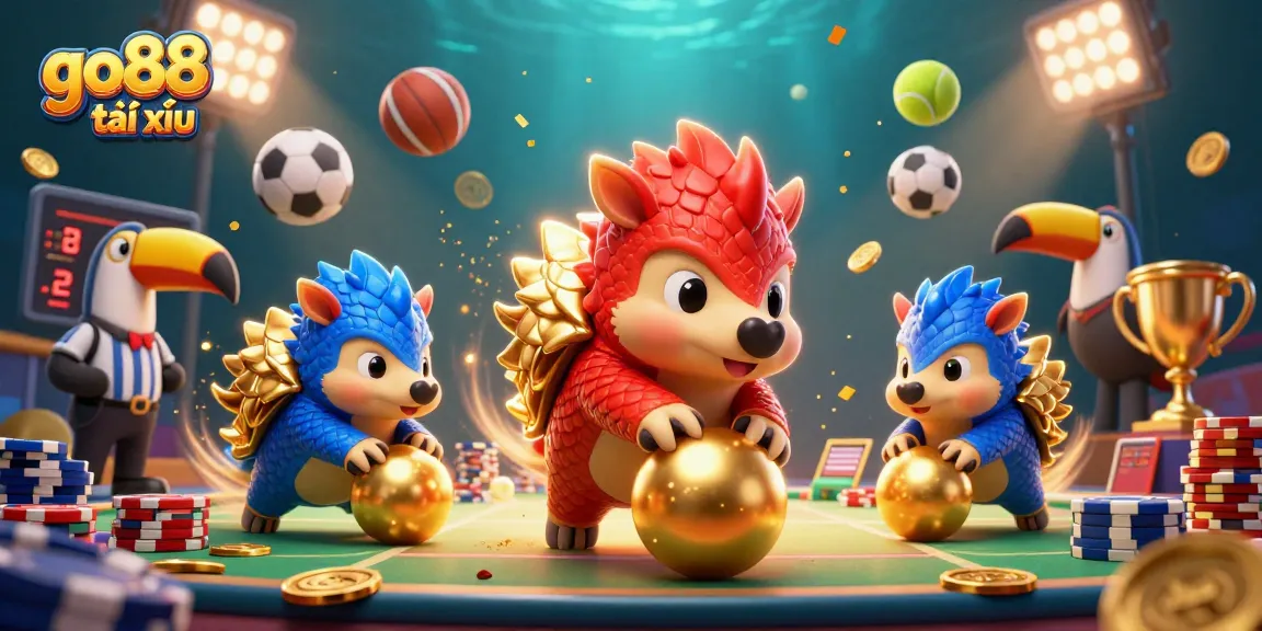 Engage in the excitement of go88 tài xỉu with rival pangolins celebrating victory amidst dynamic game elements.