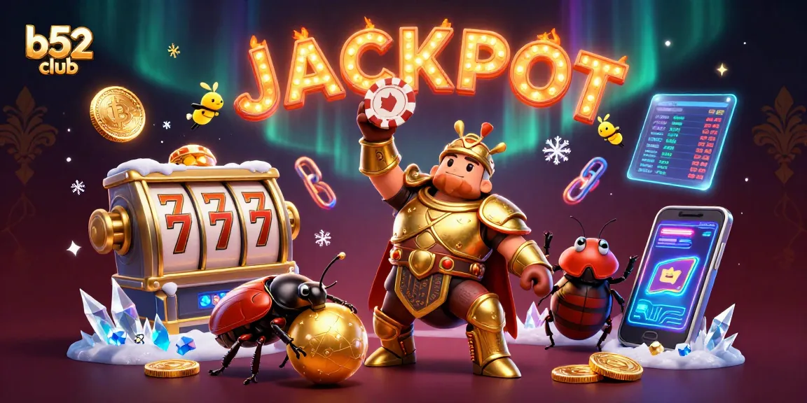 Energize your gaming with b52club as 3D beetles celebrate victory amidst vibrant casino elements.