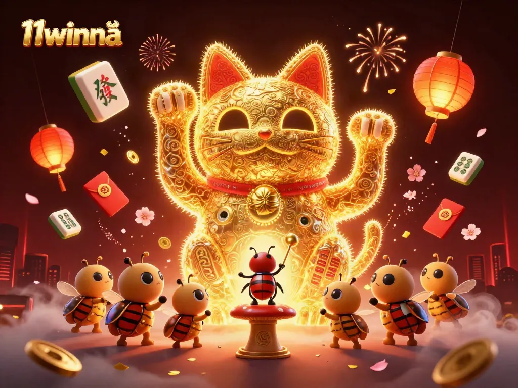 Experience casino excitement with 11winna's golden lucky cat and vibrant symbols