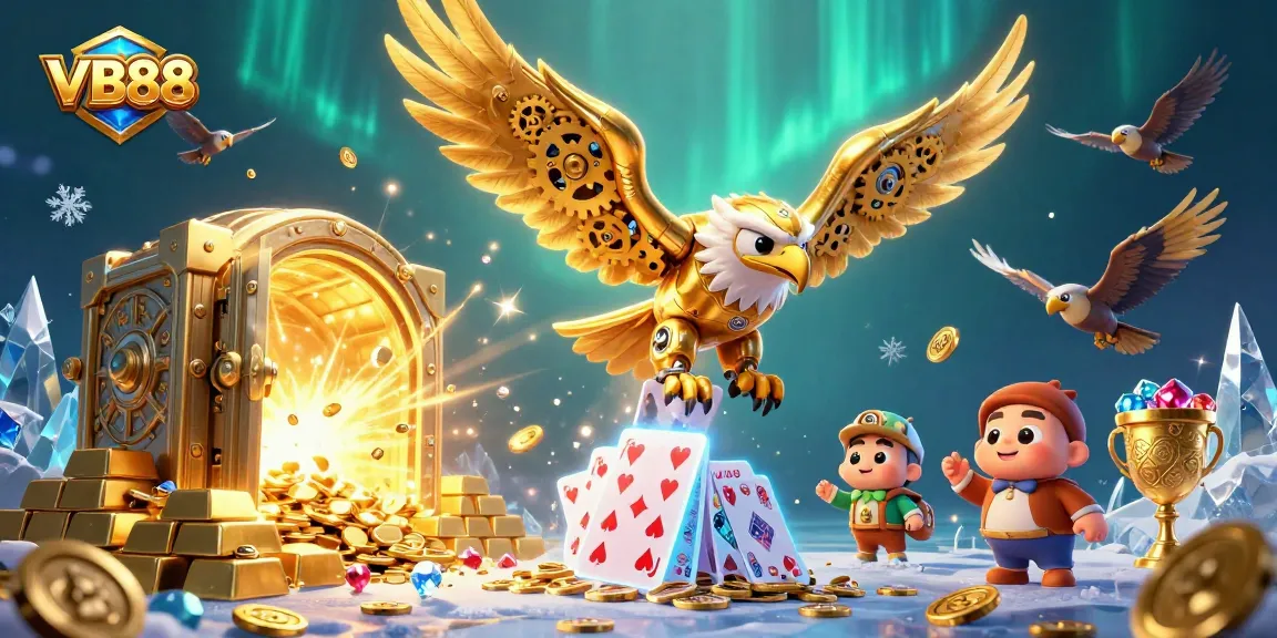 Experience the thrill of VB88 with a vibrant 3D gaming illustration filled with treasure and excitement.