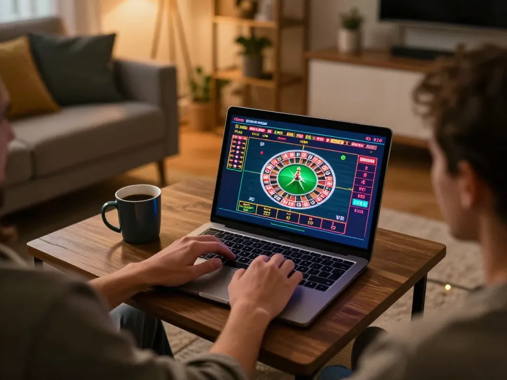 Player enjoying cm88-bet online gaming experience with vibrant roulette interface at home
