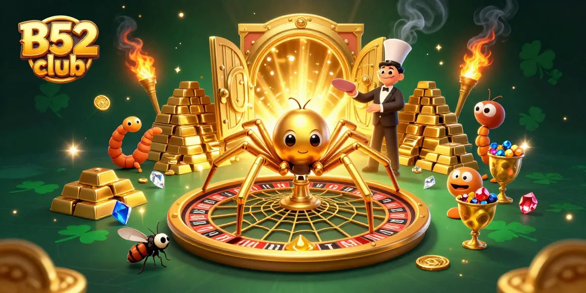 Experience the thrill with B52 club as the golden spider spins a roulette web, creating a vibrant gambling scene.