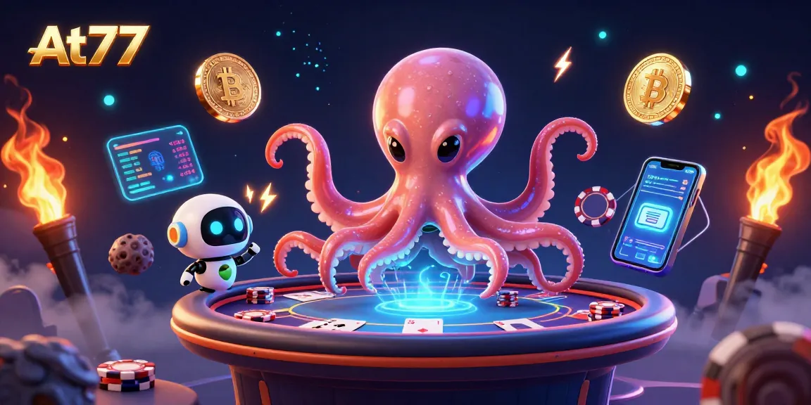 At77 immerses players in a vibrant casino experience with alien-themed poker action and crypto elements.