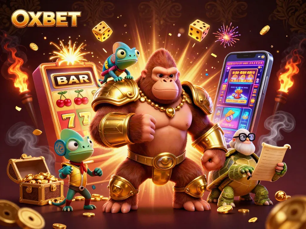 Experience thrilling gaming at OXBET with a dynamic jackpot scene featuring vibrant characters and casino elements.
