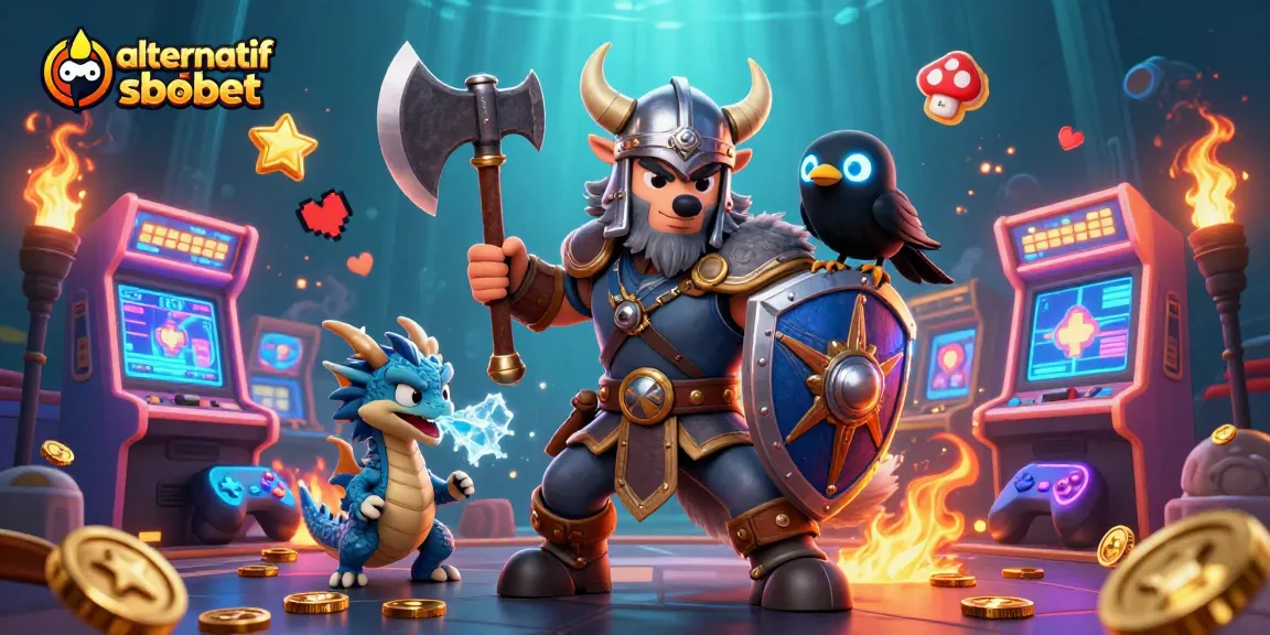 Engage with link alternatif sbobet for live sports betting action, featuring a Viking warrior and dragon.