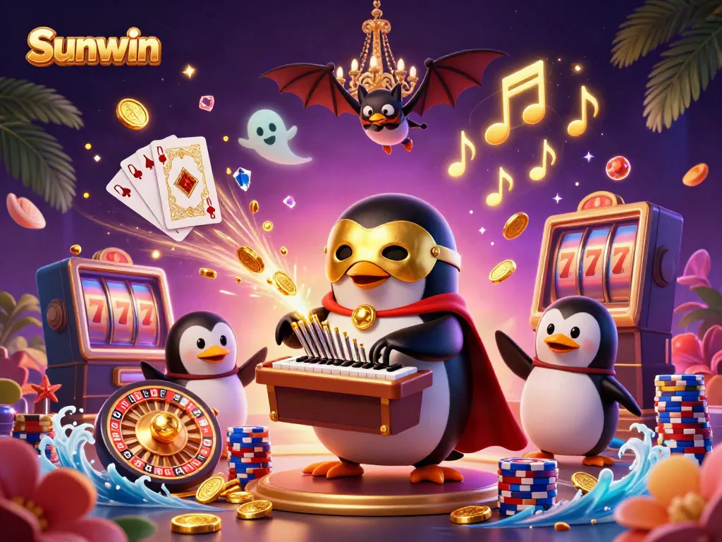 Experience winning excitement with Sunwin in a vibrant casino-themed 3D illustration.