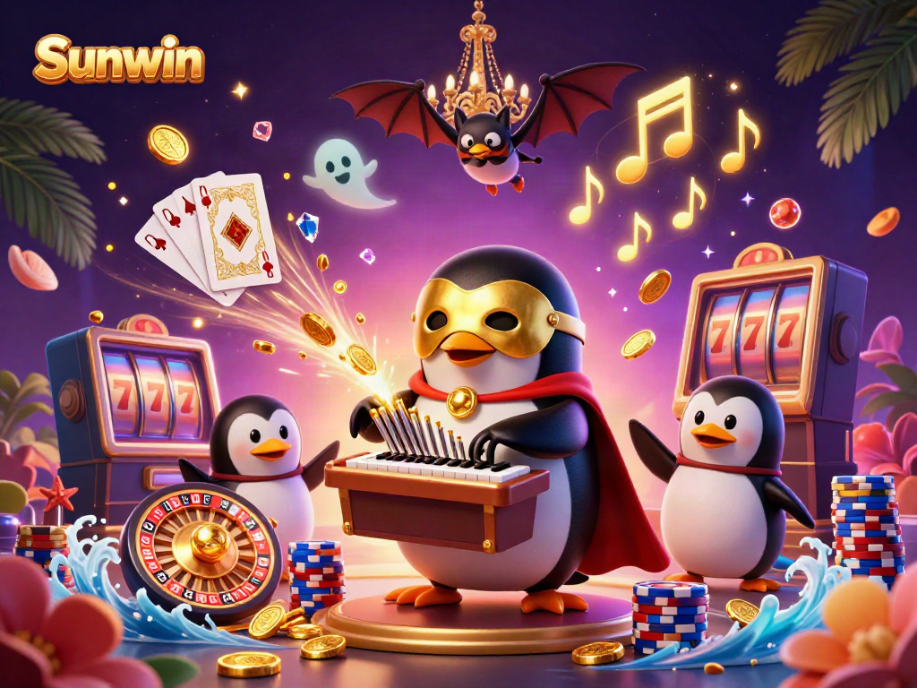 Experience winning excitement with Sunwin in a vibrant casino-themed 3D illustration.