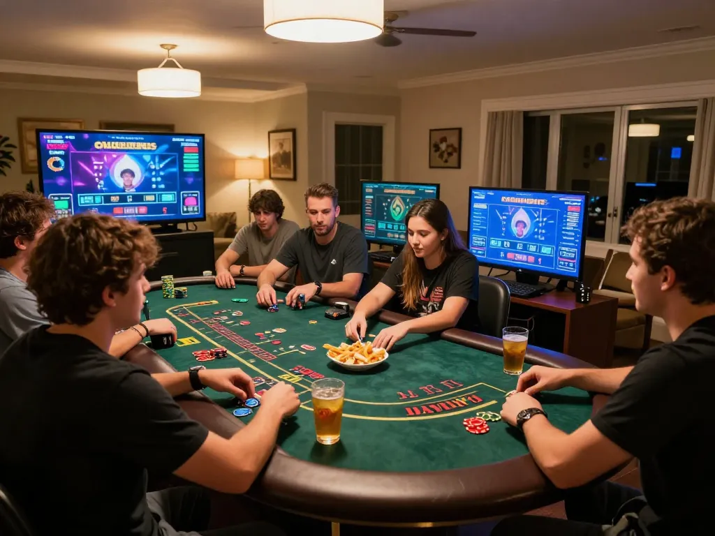 TG88 gamblers enjoying a live dealer blackjack game during a friendly home gaming night