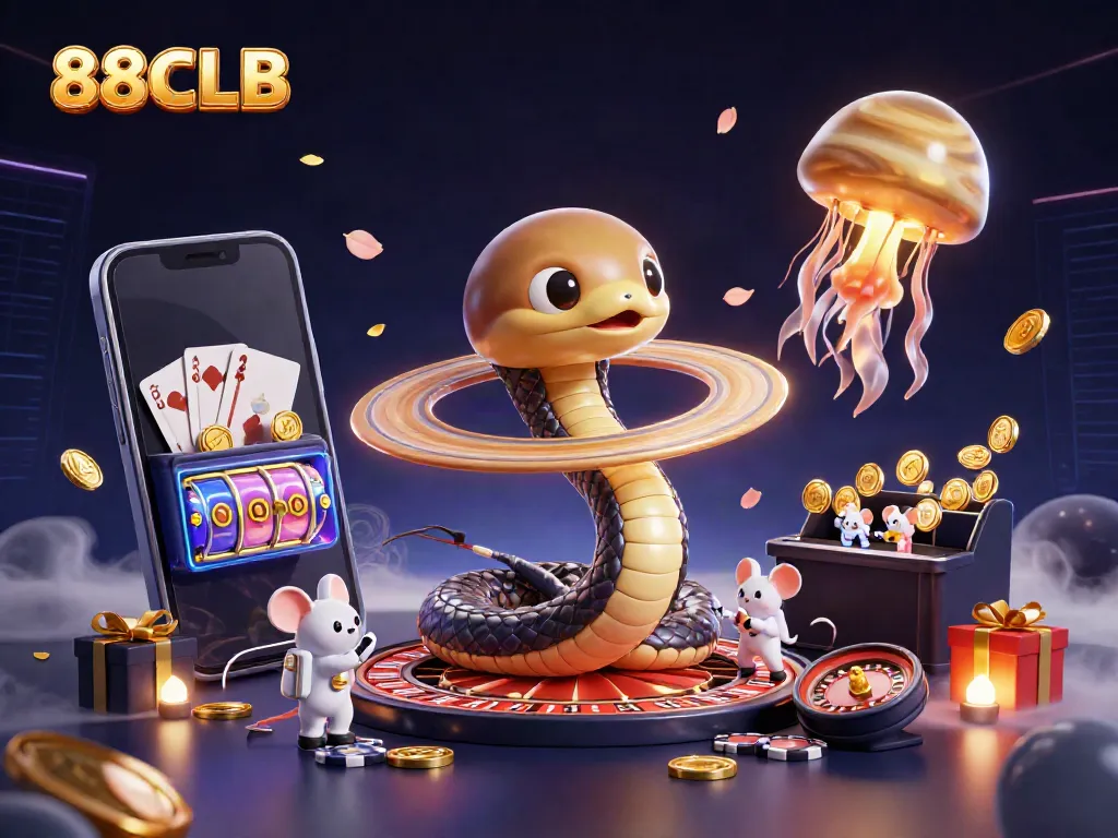 Place bets with 88CLB in this cosmic casino featuring playful astronaut mice and a golden jellyfish dealer.