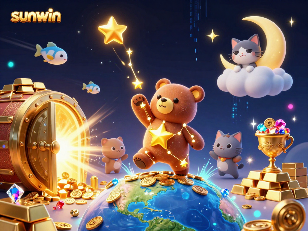 Experience big wins at Sunwin with this immersive casino-themed digital illustration.
