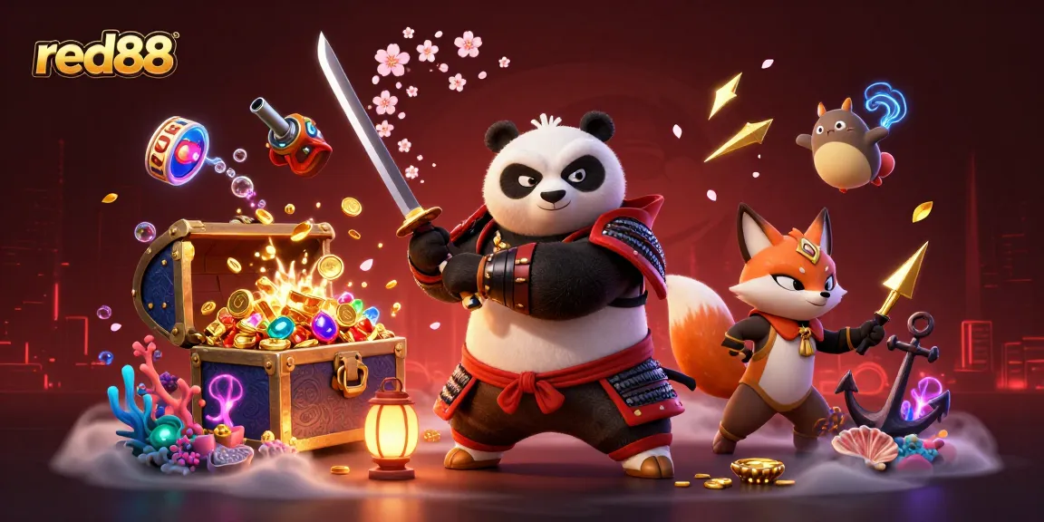 Engage with red88's thrilling slot adventures in this dynamic 3D scene full of energy.