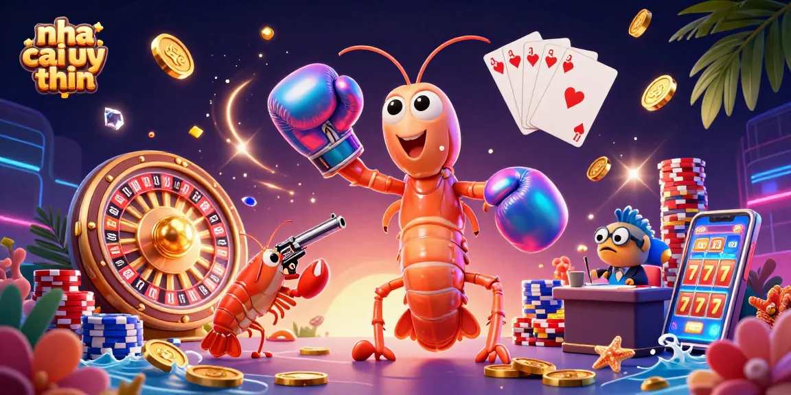 Bet at nha cai uy tin and win with action-packed illustrated casino elements in a vibrant scene.