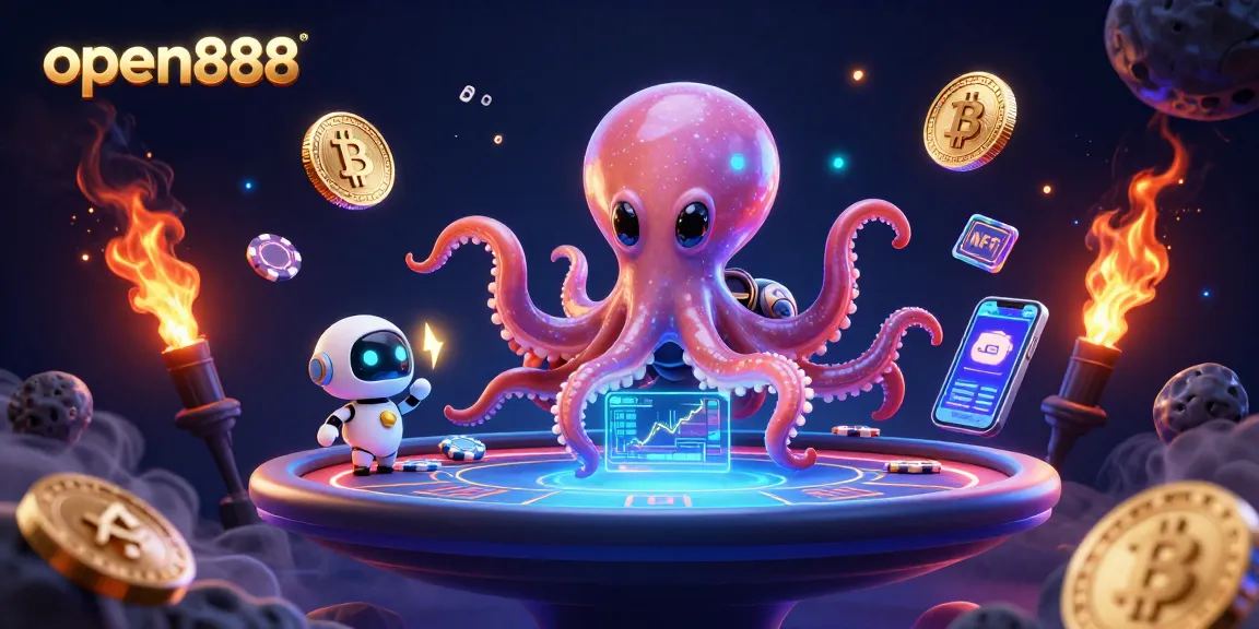 Experience thrilling gameplay with open888 at a cosmic poker table featuring alien characters and crypto elements.