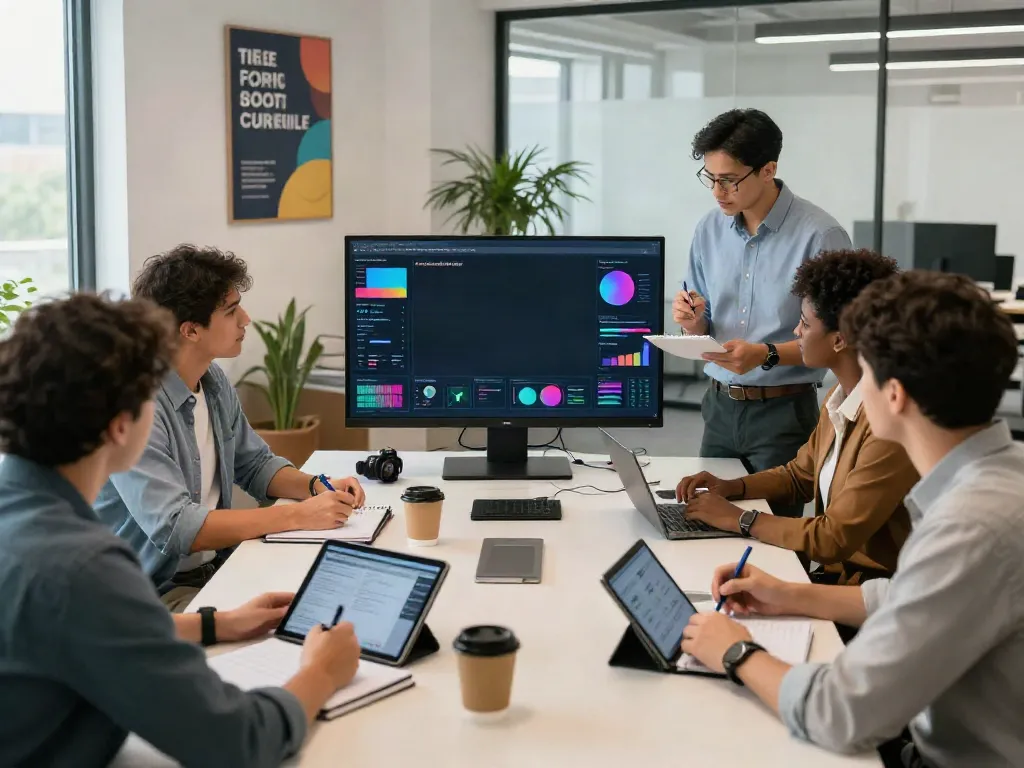 Marketing strategy meeting showcasing Paid Ads Management in a vibrant office.