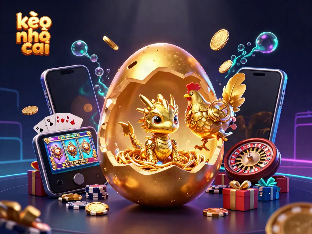 Engage with kèo nhà cái visuals showing a golden baby dragon and gaming elements to capture attention.