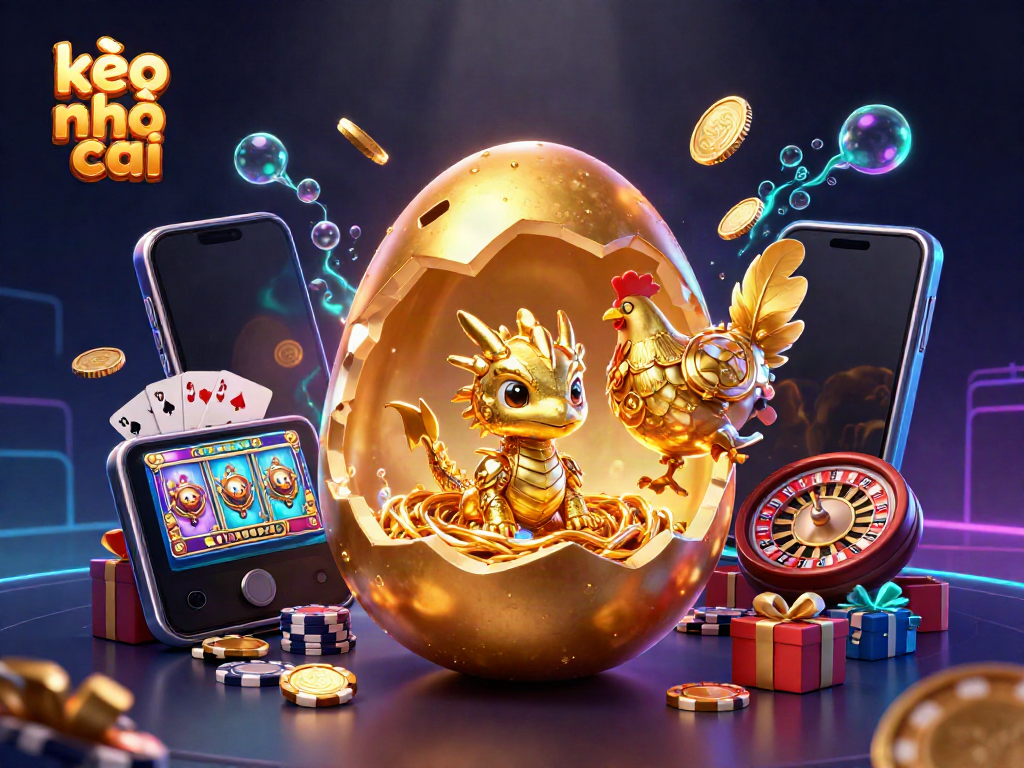 Engage with kèo nhà cái visuals showing a golden baby dragon and gaming elements to capture attention.