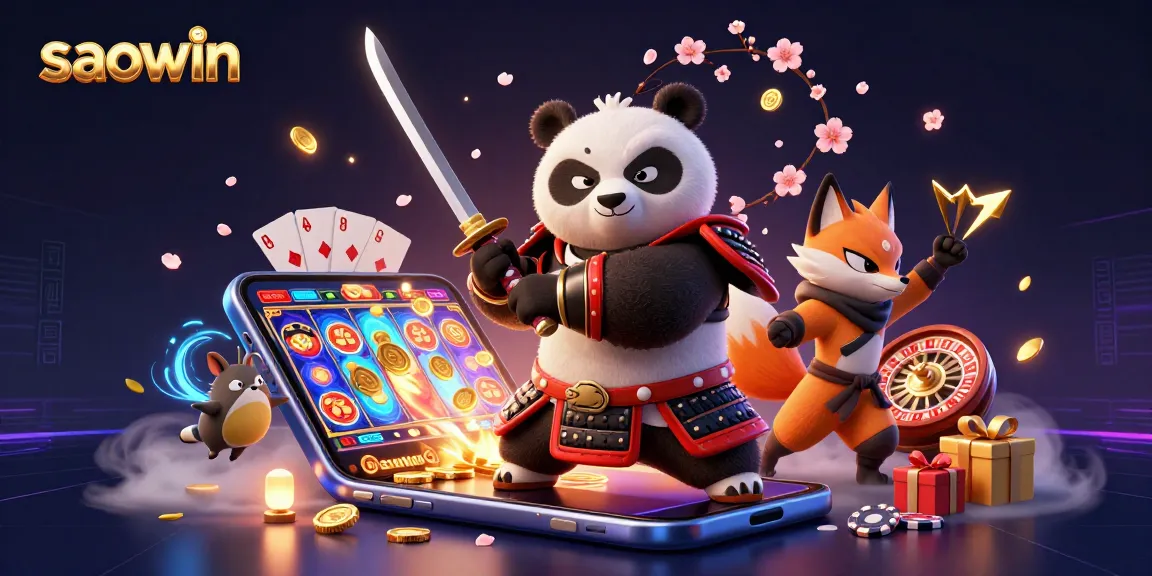 Experience the excitement of saowin with vibrant gaming elements and dynamic characters in this thrilling casino illustration.