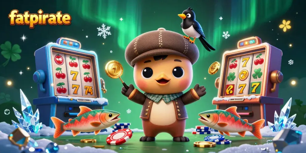Spin mega slots with fatpirate's adorable Nessie, magpie, and colorful gaming elements!