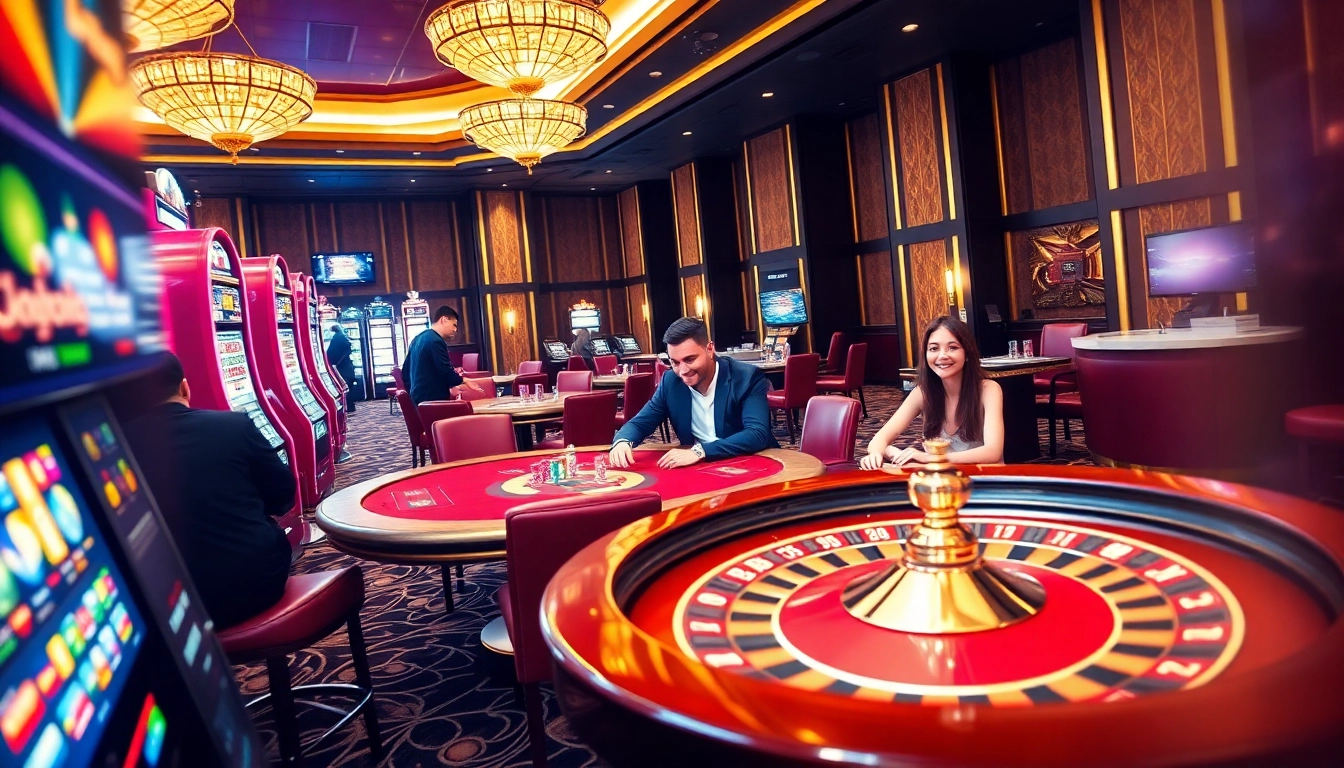 Players enjoying exciting games at LC88.COM casino with vibrant atmosphere and luxurious decor.