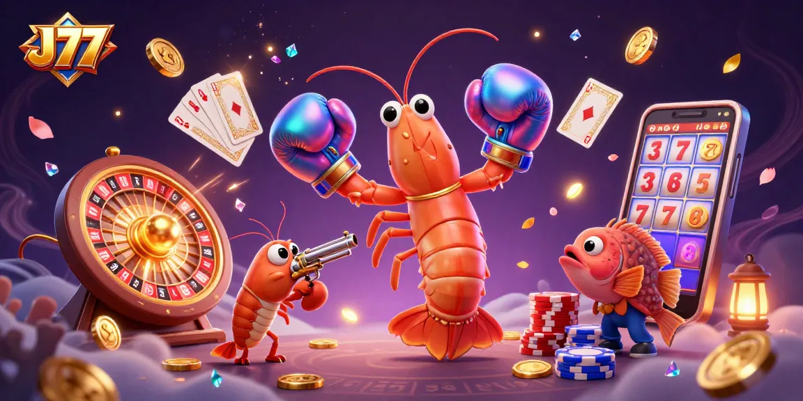 Engage in thrilling action with J77's vibrant casino scene featuring unique characters and dynamic elements.