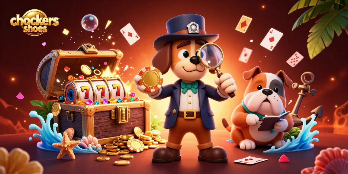 Play casino games with chockers shoes as 3D characters embark on a treasure hunt with poker chips.