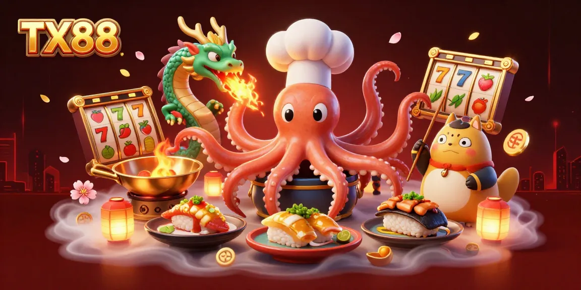 Experience the excitement of TX88 with a vibrant scene of winning slots and dynamic characters.