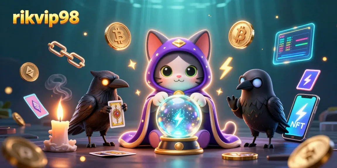 Play and win at rikvip98 in a mystical casino world with animated 3D characters and glittering game elements.