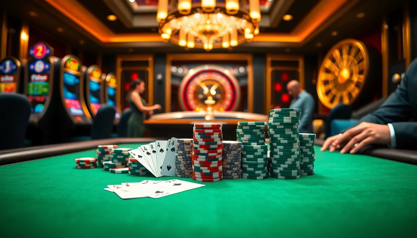 High-stakes poker action at win55 casino with vibrant chips and immersive atmosphere
