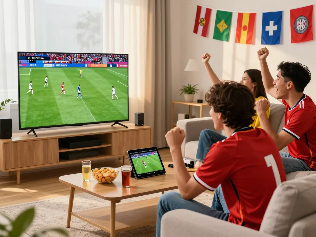 Socolive live soccer streaming experience at home with friends enjoying the game.