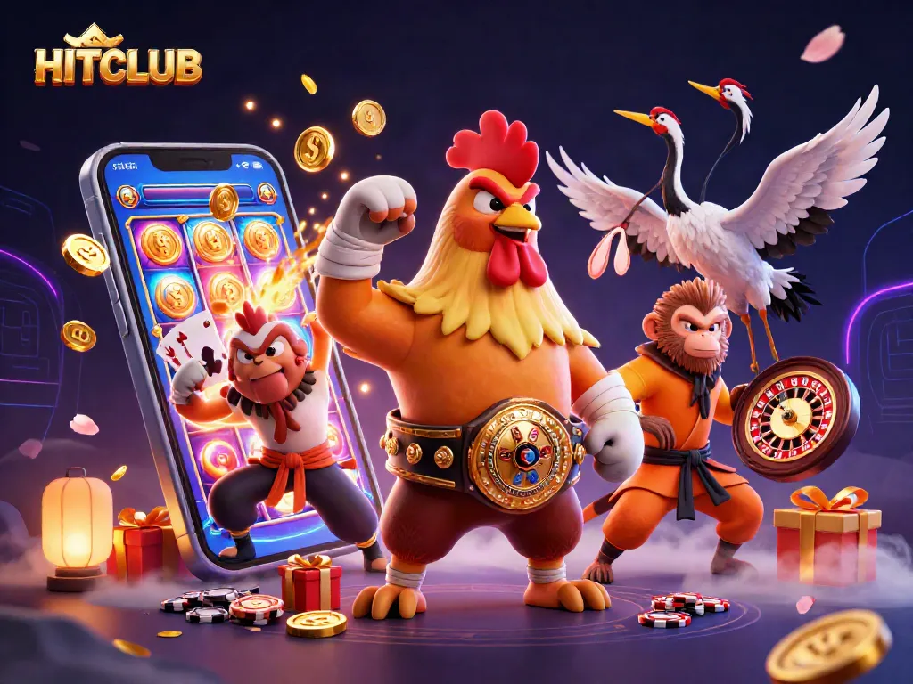 Experience the thrill of HITCLUB with vibrant characters and dynamic gaming elements in a captivating casino scene.