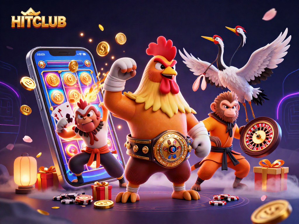 Experience the thrill of HITCLUB with vibrant characters and dynamic gaming elements in a captivating casino scene.