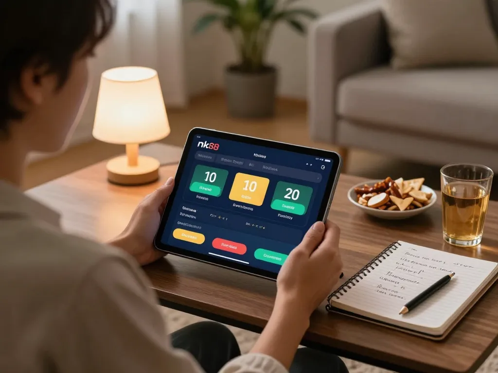 Engaging in online gaming on the nk88 app, showcasing strategic gameplay in a cozy home setting.