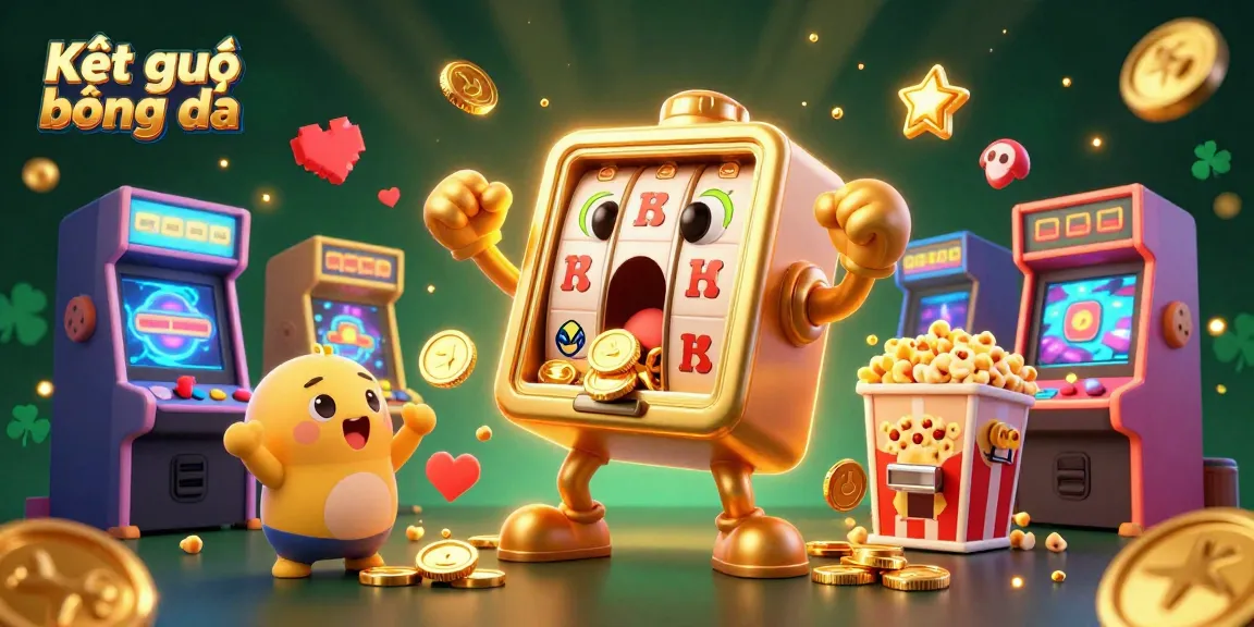 Kết quả bóng đá scene showing a joyful slot machine winning a jackpot with dynamic gaming elements showcasing vibrant action.