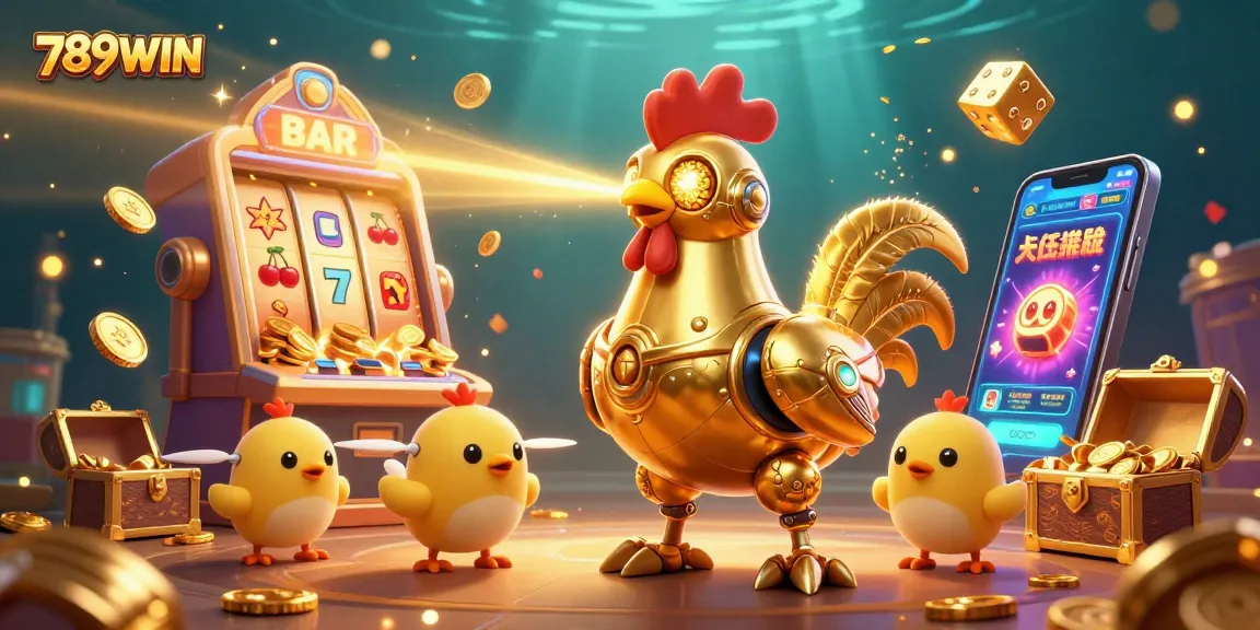 Engage with thrilling 789WIN gaming action featuring a golden robot amidst a jackpot explosion.