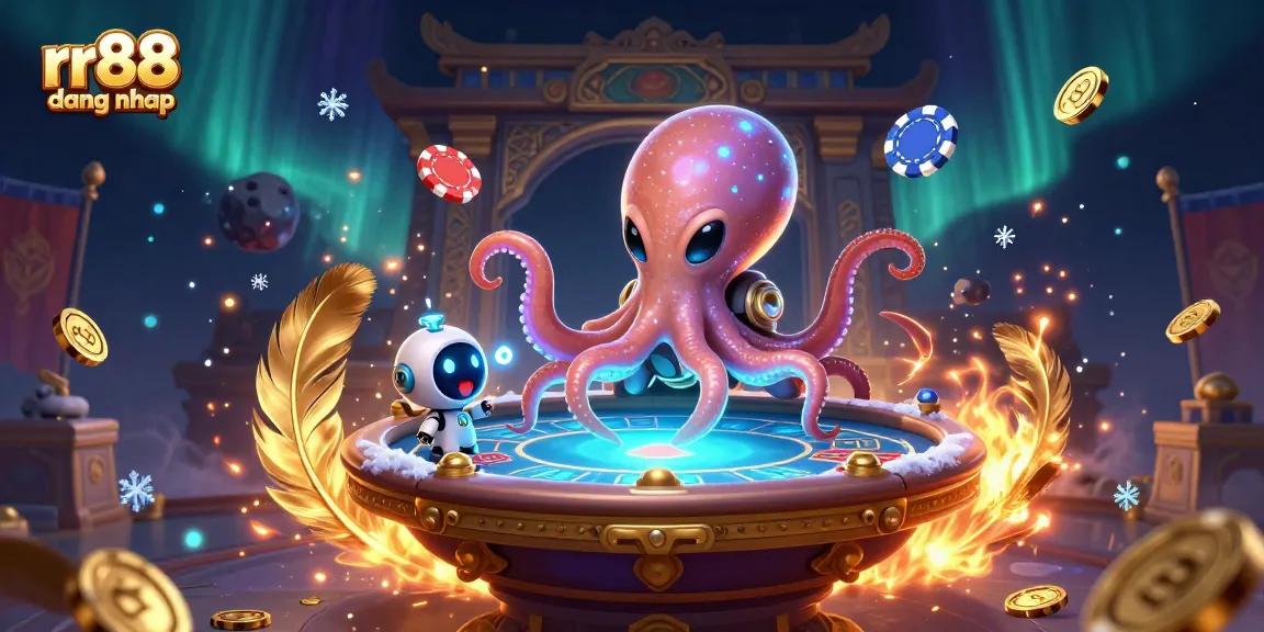 Engage with rr88 dang nhap and join the thrilling poker game with a cartoon alien octopus.