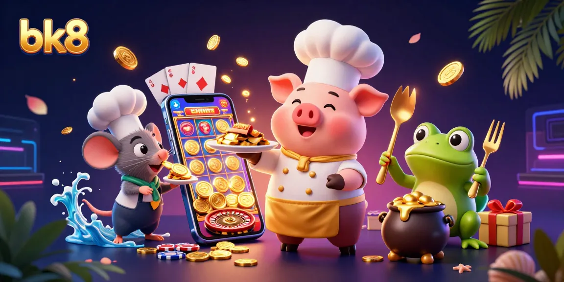 Engage with the vibrant casino experience at bk8 with gold coins, playful characters, and exciting gaming elements.