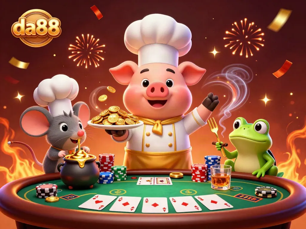 Experience the thrilling da88 casino, where colorful poker chips and golden coins abound in a festive atmosphere.
