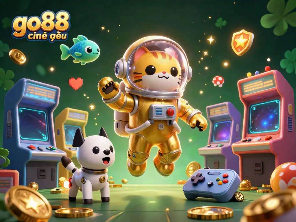 Engage with go88 chính thức in a vibrant 3D digital casino scene filled with game elements and colorful characters.